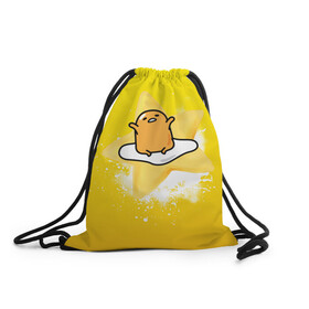 Рюкзак-мешок 3D с принтом Gudetama в Петрозаводске, 100% полиэстер | плотность ткани — 200 г/м2, размер — 35 х 45 см; лямки — толстые шнурки, застежка на шнуровке, без карманов и подкладки | gudetama | анимешное яйцо | гудетама | желток | стекающее яйцо | яичница