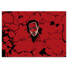 Поздравительная открытка с принтом Marilyn Manson в Петрозаводске, 100% бумага | плотность бумаги 280 г/м2, матовая, на обратной стороне линовка и место для марки
 | Тематика изображения на принте: marilyn manson | nothing records | известность | музыка | рок группа