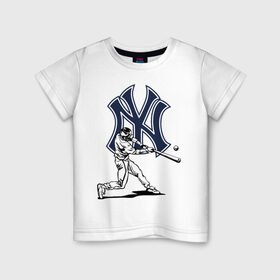 Детская футболка хлопок с принтом New York Yankees в Петрозаводске, 100% хлопок | круглый вырез горловины, полуприлегающий силуэт, длина до линии бедер | ball | baseball | gamer | hit | new york | sport | usa | yankees | баттер | бейсбол | игрок | мяч | нью йорк | спорт | сша | удар