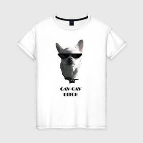 Женская футболка хлопок с принтом cool dog в Петрозаводске, 100% хлопок | прямой крой, круглый вырез горловины, длина до линии бедер, слегка спущенное плечо | chihuahua | cool | dog | fun | funny dog | puppy | small dog | маленький пес | прикол | смешной принт | чихуахуа