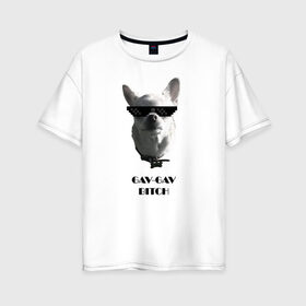 Женская футболка хлопок Oversize с принтом cool dog в Петрозаводске, 100% хлопок | свободный крой, круглый ворот, спущенный рукав, длина до линии бедер
 | chihuahua | cool | dog | fun | funny dog | puppy | small dog | маленький пес | прикол | смешной принт | чихуахуа