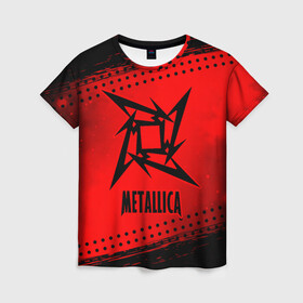 Женская футболка 3D с принтом METALLICA / МЕТАЛЛИКА в Петрозаводске, 100% полиэфир ( синтетическое хлопкоподобное полотно) | прямой крой, круглый вырез горловины, длина до линии бедер | hetfield | james | logo | metal | metalica | metallica | music | rock | star | джеймс | звезда | знак | ларс | лого | логотип | логотипы | метал | металика | металлика | музыка | рок | символ | символы | ульрих | хэтфилд