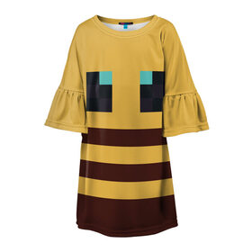 Детское платье 3D с принтом Minecraft Bee в Петрозаводске, 100% полиэстер | прямой силуэт, чуть расширенный к низу. Круглая горловина, на рукавах — воланы | bee | minecraft | майнкрафт | пчела | пчёлка | пчелобав