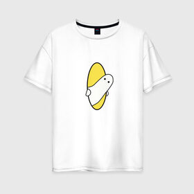 Женская футболка хлопок Oversize с принтом Portal 2 (парная) в Петрозаводске, 100% хлопок | свободный крой, круглый ворот, спущенный рукав, длина до линии бедер
 | game | portal | арт | игра | на двоих | парная | портал | прикол | рисунок | телепортация | человечек