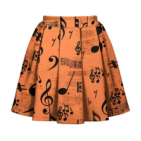Детская юбка-солнце 3D с принтом Ноты в Петрозаводске, 100% полиэстер | Эластичный пояс, крупные складки | музыка | нотный стан | ноты | текстуры | узор | узор ноты