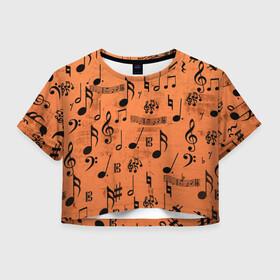 Женская футболка Crop-top 3D с принтом Ноты в Петрозаводске, 100% полиэстер | круглая горловина, длина футболки до линии талии, рукава с отворотами | музыка | нотный стан | ноты | текстуры | узор | узор ноты