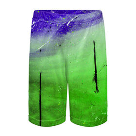 Детские спортивные шорты 3D с принтом GreenFer в Петрозаводске,  100% полиэстер
 | пояс оформлен широкой мягкой резинкой, ткань тянется
 | Тематика изображения на принте: abstraction | art | blue | green | paint | stains | абстракция | арт | зелёный | краска | разводы | синий