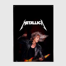 Постер с принтом Metallica Kirk Hammett в Петрозаводске, 100% бумага
 | бумага, плотность 150 мг. Матовая, но за счет высокого коэффициента гладкости имеет небольшой блеск и дает на свету блики, но в отличии от глянцевой бумаги не покрыта лаком | guitar | guitarist | heavy | kirk hammett | metall | metallica | rock | trash | кирк хэммит | металл | металлика | рок | хэви