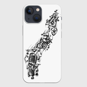 Чехол для iPhone 13 mini с принтом музыка в Петрозаводске,  |  | андер | бит | диск | мелодия | микро | микрофон | музыка | рэп | тату | футболка | хип хоп