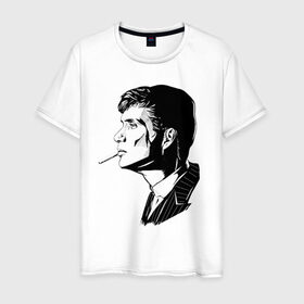 Мужская футболка хлопок с принтом Томас Шелби в Петрозаводске, 100% хлопок | прямой крой, круглый вырез горловины, длина до линии бедер, слегка спущенное плечо. | острые козырьки | сериал | сериалы | томас шелби