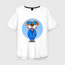 Мужская футболка хлопок Oversize с принтом Мистер Пёс в Петрозаводске, 100% хлопок | свободный крой, круглый ворот, “спинка” длиннее передней части | dog | зубы | лапы | мем | мистер пес | очки | пес | прикол | смешные животные | собака | собака в очках | собачка | щенок | юмор | язык