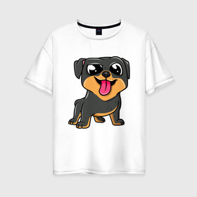 Женская футболка хлопок Oversize с принтом Ротвейлер в Петрозаводске, 100% хлопок | свободный крой, круглый ворот, спущенный рукав, длина до линии бедер
 | dog | rotweiler | зубы | лапы | мем | пес | прикол | ротвейлер | смешные животные | собака | собака с языком | собачка | щенок | юмор | язык
