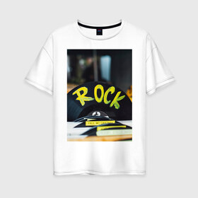 Женская футболка хлопок Oversize с принтом рок в Петрозаводске, 100% хлопок | свободный крой, круглый ворот, спущенный рукав, длина до линии бедер
 | винил | граммофон | музыка | пластинка | рок