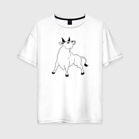 Женская футболка хлопок Oversize с принтом Белый Бык в Петрозаводске, 100% хлопок | свободный крой, круглый ворот, спущенный рукав, длина до линии бедер
 | animals | new year | winter | арт | боевой | буйвол | бык | бычок | взгляд | дикий | животные | звери | зима | знак зодиака | зодиак | корова | лошадь | минимализм | мультяшный | мускулы | новый год | подарок | рисунок