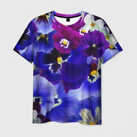 Мужская футболка 3D с принтом Акварельные Цветы в Петрозаводске, 100% полиэфир | прямой крой, круглый вырез горловины, длина до линии бедер | flower | flowers | акварель | акварельные цветы | краска | краски | незабудка | рисунок | фиалка | фиалки | цветки | цветочки | цветы