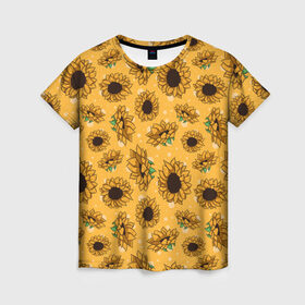 Женская футболка 3D с принтом Подсолнухи в Петрозаводске, 100% полиэфир ( синтетическое хлопкоподобное полотно) | прямой крой, круглый вырез горловины, длина до линии бедер | высказывание | идея | манера | мемы | подсолнухи | поттерн | разные | рисунок | символ