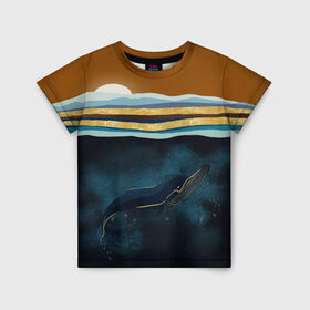 Детская футболка 3D с принтом Кит в Петрозаводске, 100% гипоаллергенный полиэфир | прямой крой, круглый вырез горловины, длина до линии бедер, чуть спущенное плечо, ткань немного тянется | Тематика изображения на принте: земля | кашалот | луна | медузы | море | морские | океан