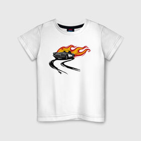 Детская футболка хлопок с принтом гоночная машина в Петрозаводске, 100% хлопок | круглый вырез горловины, полуприлегающий силуэт, длина до линии бедер | hot wheels | гонка | гоночная машина | машины | спортивная машина