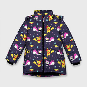 Зимняя куртка для девочек 3D с принтом Ночная прогулка в Петрозаводске, ткань верха — 100% полиэстер; подклад — 100% полиэстер, утеплитель — 100% полиэстер. | длина ниже бедра, удлиненная спинка, воротник стойка и отстегивающийся капюшон. Есть боковые карманы с листочкой на кнопках, утяжки по низу изделия и внутренний карман на молнии. 

Предусмотрены светоотражающий принт на спинке, радужный светоотражающий элемент на пуллере молнии и на резинке для утяжки. | pichu | pikachu | pokemon | pokemon go | арт | бант | бирюзовый | детский рисунок | жёлтый | жёлтый мышонок мышь | звезда | звёзды | карандаш | красный | ночь | пикачу | пичу | рисунок | розовый | синий | фиолетовый