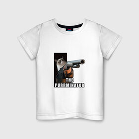 Детская футболка хлопок с принтом Муррминатор в Петрозаводске, 100% хлопок | круглый вырез горловины, полуприлегающий силуэт, длина до линии бедер | cat | mem | кот | кот с оружием | котик | мем | прикол | смешной кот | терминатор | фильм | юмор