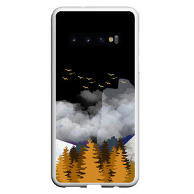 Чехол для Samsung Galaxy S10 с принтом Лес в Петрозаводске, Силикон | Область печати: задняя сторона чехла, без боковых панелей | Тематика изображения на принте: горы | елки | осень | путешествие | скалы | туман