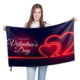 Флаг 3D с принтом Happy Valentines Day в Петрозаводске, 100% полиэстер | плотность ткани — 95 г/м2, размер — 67 х 109 см. Принт наносится с одной стороны | 