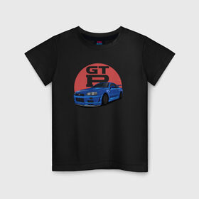 Детская футболка хлопок с принтом Nissan GT-R 34 в Петрозаводске, 100% хлопок | круглый вырез горловины, полуприлегающий силуэт, длина до линии бедер | drift | gt r 34 | nissan gtr | r34 | skyline