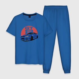 Мужская пижама хлопок с принтом Nissan GT-R 34 в Петрозаводске, 100% хлопок | брюки и футболка прямого кроя, без карманов, на брюках мягкая резинка на поясе и по низу штанин
 | drift | gt r 34 | nissan gtr | r34 | skyline
