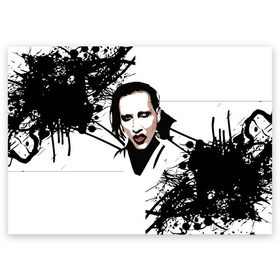 Поздравительная открытка с принтом Marilyn Manson в Петрозаводске, 100% бумага | плотность бумаги 280 г/м2, матовая, на обратной стороне линовка и место для марки
 | Тематика изображения на принте: marilyn manson | nothing records | известность | музыка | рок группа