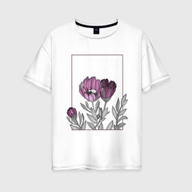 Женская футболка хлопок Oversize с принтом Цветы с тонкими линиями в Петрозаводске, 100% хлопок | свободный крой, круглый ворот, спущенный рукав, длина до линии бедер
 | графика | линии | рамка | растение | ртуть | цветы