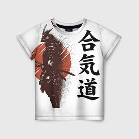 Детская футболка 3D с принтом Один в поле- воин в Петрозаводске, 100% гипоаллергенный полиэфир | прямой крой, круглый вырез горловины, длина до линии бедер, чуть спущенное плечо, ткань немного тянется | Тематика изображения на принте: воин | катана | китай | китайские знаки | меч | самурай | солнце | японские знаки