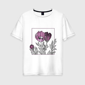 Женская футболка хлопок Oversize с принтом Цветы в рамке в Петрозаводске, 100% хлопок | свободный крой, круглый ворот, спущенный рукав, длина до линии бедер
 | графика | линии | рамка | растение | ртуть | цветы