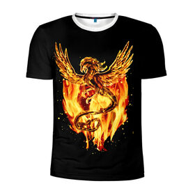 Мужская футболка 3D спортивная с принтом PHOENIX в Петрозаводске, 100% полиэстер с улучшенными характеристиками | приталенный силуэт, круглая горловина, широкие плечи, сужается к линии бедра | дракон | огонь | птица | феникс