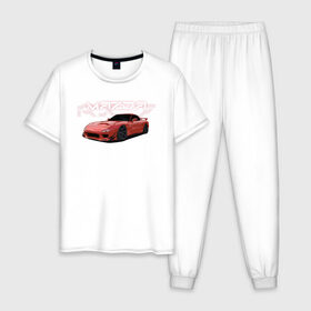 Мужская пижама хлопок с принтом Mazda RX-7 в Петрозаводске, 100% хлопок | брюки и футболка прямого кроя, без карманов, на брюках мягкая резинка на поясе и по низу штанин
 | Тематика изображения на принте: drift | mazda | mazda rx7 | rotary | rx 7 | stance