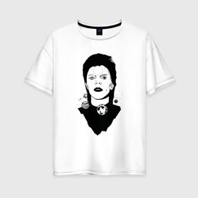 Женская футболка хлопок Oversize с принтом David bowie в Петрозаводске, 100% хлопок | свободный крой, круглый ворот, спущенный рукав, длина до линии бедер
 | david bowie | space oddity | дэвид боуи | портрет | рок звезда