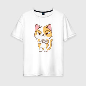 Женская футболка хлопок Oversize с принтом Сердитый котенок в Петрозаводске, 100% хлопок | свободный крой, круглый ворот, спущенный рукав, длина до линии бедер
 | 