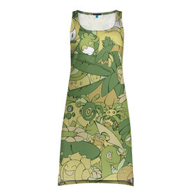 Платье-майка 3D с принтом Травяные покемоны в Петрозаводске, 100% полиэстер | полуприлегающий силуэт, широкие бретели, круглый вырез горловины, удлиненный подол сзади. | pokemon | pokemon go | арт | покемон | покемоны | рисунок