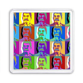 Магнит 55*55 с принтом Stalin pop-art в Петрозаводске, Пластик | Размер: 65*65 мм; Размер печати: 55*55 мм | chief | color | eyes | moustache | pop art | stalin | view | взгляд | вождь | глаза | поп  арт | сталин | усы | цвет