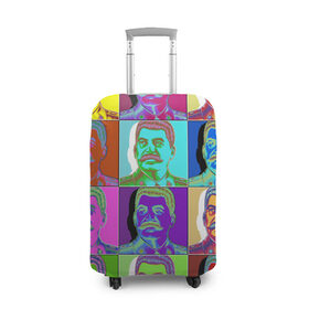 Чехол для чемодана 3D с принтом Stalin pop-art в Петрозаводске, 86% полиэфир, 14% спандекс | двустороннее нанесение принта, прорези для ручек и колес | chief | color | eyes | moustache | pop art | stalin | view | взгляд | вождь | глаза | поп  арт | сталин | усы | цвет