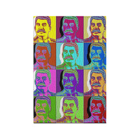 Обложка для паспорта матовая кожа с принтом Stalin pop-art в Петрозаводске, натуральная матовая кожа | размер 19,3 х 13,7 см; прозрачные пластиковые крепления | Тематика изображения на принте: chief | color | eyes | moustache | pop art | stalin | view | взгляд | вождь | глаза | поп  арт | сталин | усы | цвет
