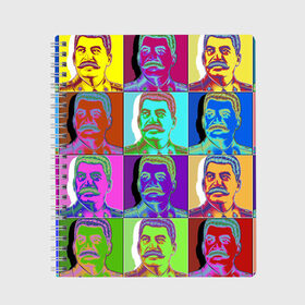 Тетрадь с принтом Stalin pop-art в Петрозаводске, 100% бумага | 48 листов, плотность листов — 60 г/м2, плотность картонной обложки — 250 г/м2. Листы скреплены сбоку удобной пружинной спиралью. Уголки страниц и обложки скругленные. Цвет линий — светло-серый
 | chief | color | eyes | moustache | pop art | stalin | view | взгляд | вождь | глаза | поп  арт | сталин | усы | цвет