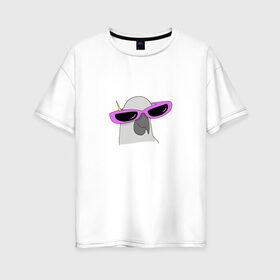 Женская футболка хлопок Oversize с принтом Попугай в очках в Петрозаводске, 100% хлопок | свободный крой, круглый ворот, спущенный рукав, длина до линии бедер
 | mem | мем | мультяшный | персонаж | попугай в очках | прикол | птица | рисунок | смешной попугай | юмор