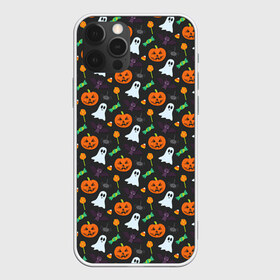 Чехол для iPhone 12 Pro Max с принтом Праздничный хэллоуин в Петрозаводске, Силикон |  | арт | белое | джек | зеленый | конфеты | оранжевые | привидение | рисунок | светильник джека | свеча | сладкое | тёмное | тыква | тыквы | фиолетовое | фонарь джека | хэллоуин