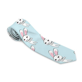 Галстук 3D с принтом Милый кролик в Петрозаводске, 100% полиэстер | Длина 148 см; Плотность 150-180 г/м2 | Тематика изображения на принте: арт | белый | зайцы | зайчик | зайчики | заяц | кролик | кролики | рисунок | розовый | синий