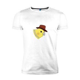 Мужская футболка хлопок Slim с принтом Бонжур в Петрозаводске, 92% хлопок, 8% лайкра | приталенный силуэт, круглый вырез ворота, длина до линии бедра, короткий рукав | mem | бонжур | мем | попугай | попугай в шляпе | прикол | птица | стикер | юмор