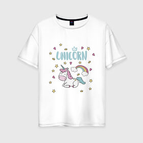 Женская футболка хлопок Oversize с принтом Unicorn 1 в Петрозаводске, 100% хлопок | свободный крой, круглый ворот, спущенный рукав, длина до линии бедер
 | animal | единорог | животные | звери