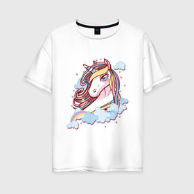 Женская футболка хлопок Oversize с принтом Unicorn 12-1 в Петрозаводске, 100% хлопок | свободный крой, круглый ворот, спущенный рукав, длина до линии бедер
 | animal | единорог | животные | звери