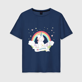 Женская футболка хлопок Oversize с принтом Unicorn 9-0 в Петрозаводске, 100% хлопок | свободный крой, круглый ворот, спущенный рукав, длина до линии бедер
 | animal | единорог | животные | звери