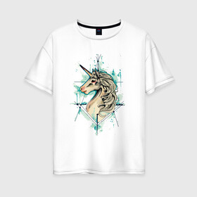 Женская футболка хлопок Oversize с принтом Unicorn 11 в Петрозаводске, 100% хлопок | свободный крой, круглый ворот, спущенный рукав, длина до линии бедер
 | animal | единорог | животные | звери