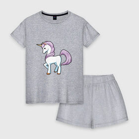 Женская пижама с шортиками хлопок с принтом Unicorn 20-0 в Петрозаводске, 100% хлопок | футболка прямого кроя, шорты свободные с широкой мягкой резинкой | animal | единорог | животные | звери